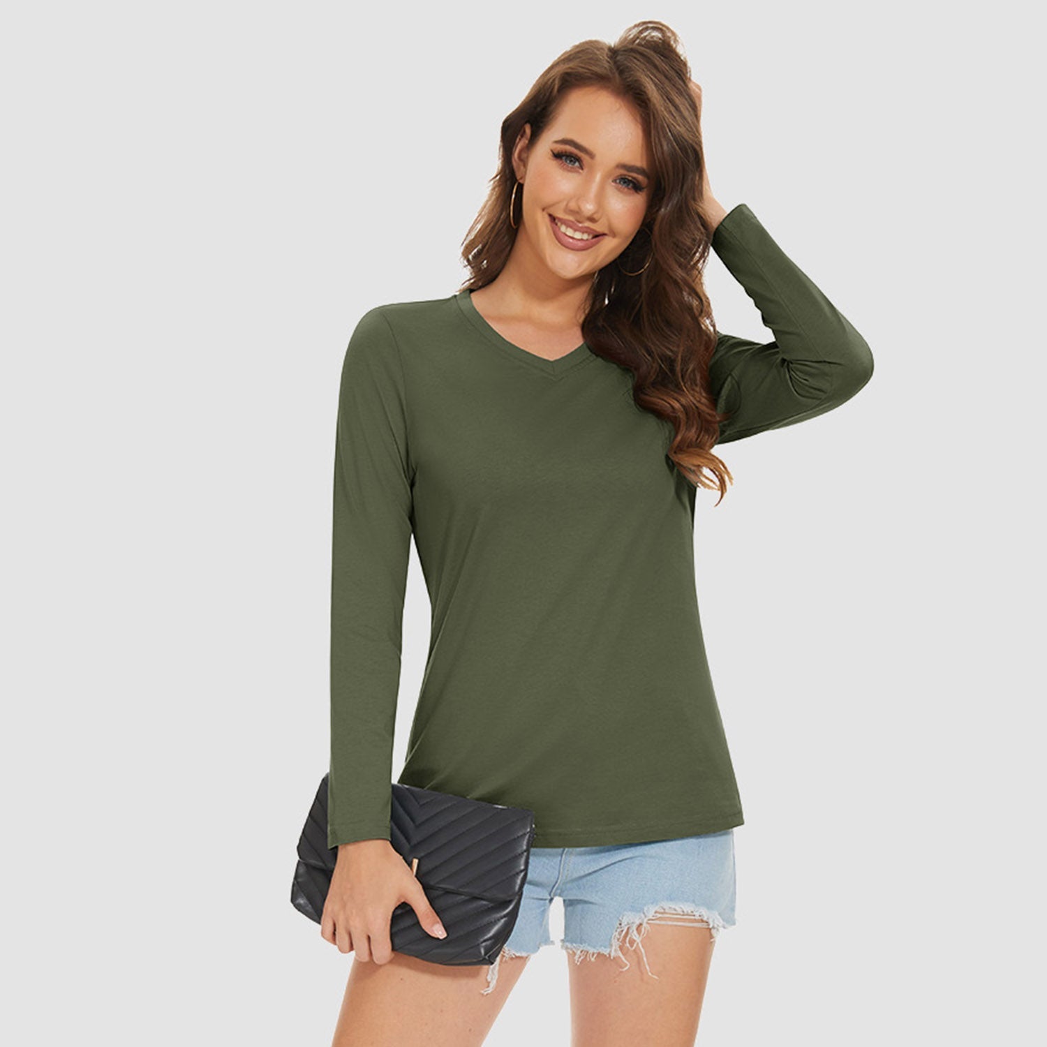 Women's Cotton V-Neck Long Sleeve Moisture-Wicking Shirt