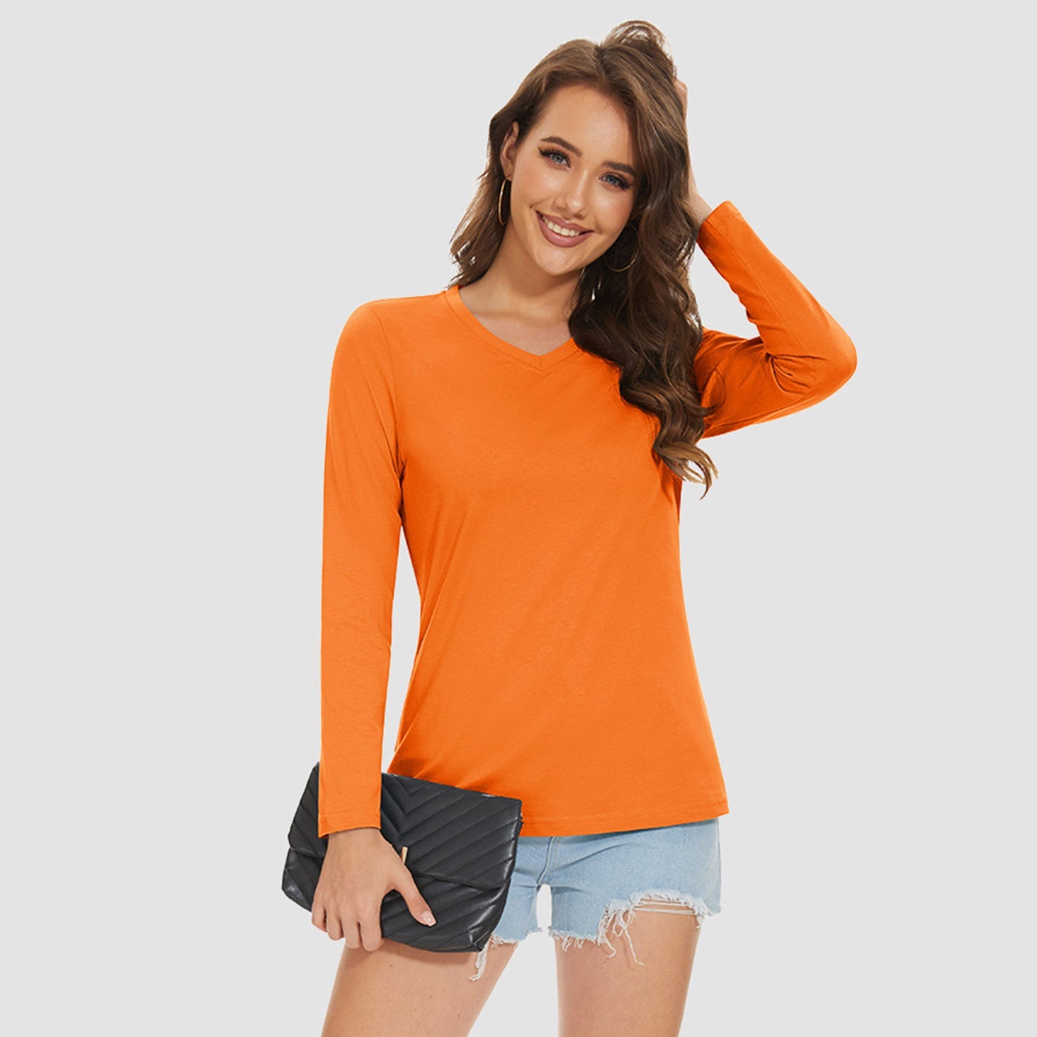 Women's Cotton V-Neck Long Sleeve Moisture-Wicking Shirt