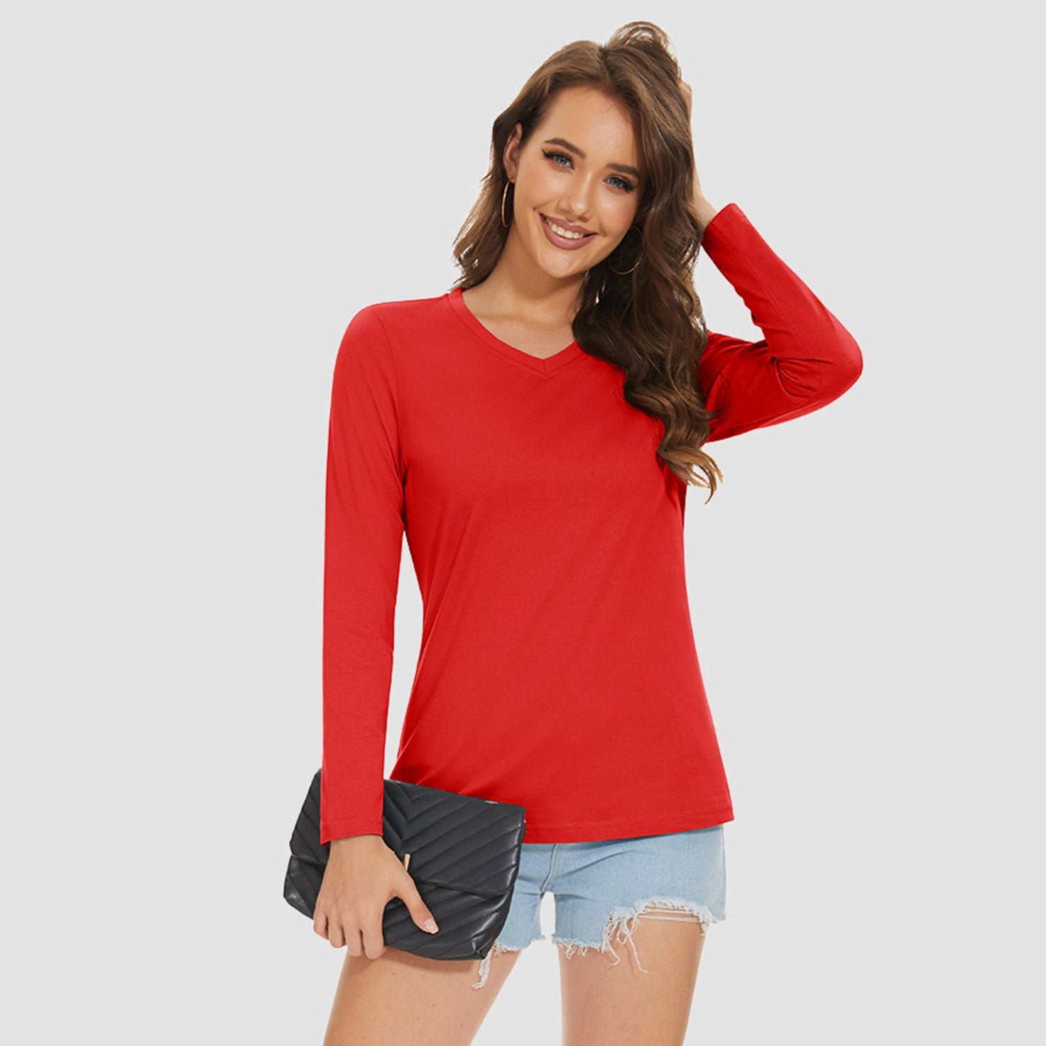 Women's Cotton V-Neck Long Sleeve Moisture-Wicking Shirt