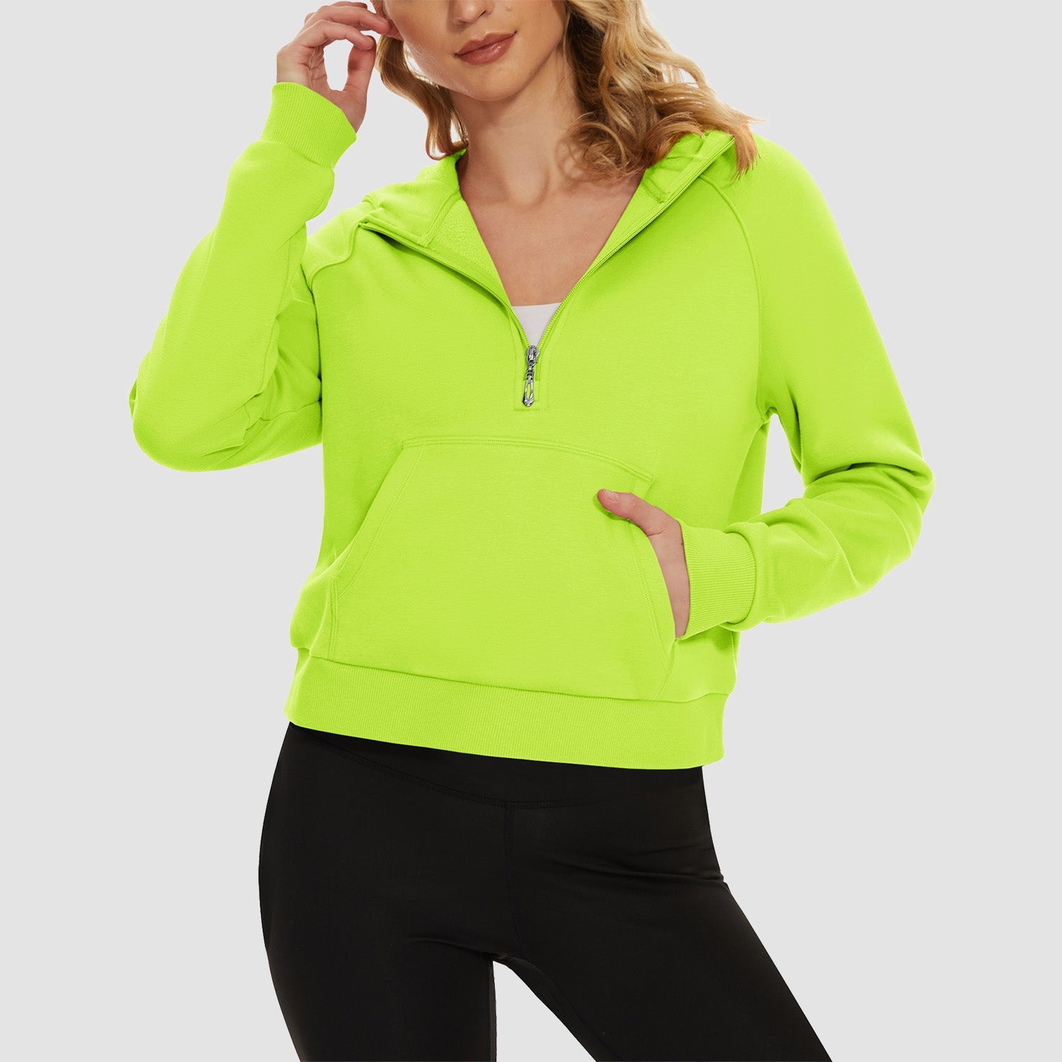 Women's Fleece Hoodie - Half Zip & Kangaroo Pocket
