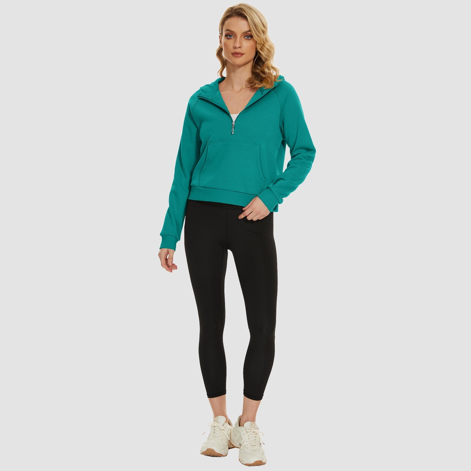 Women's Fleece Hoodie - Half Zip & Kangaroo Pocket