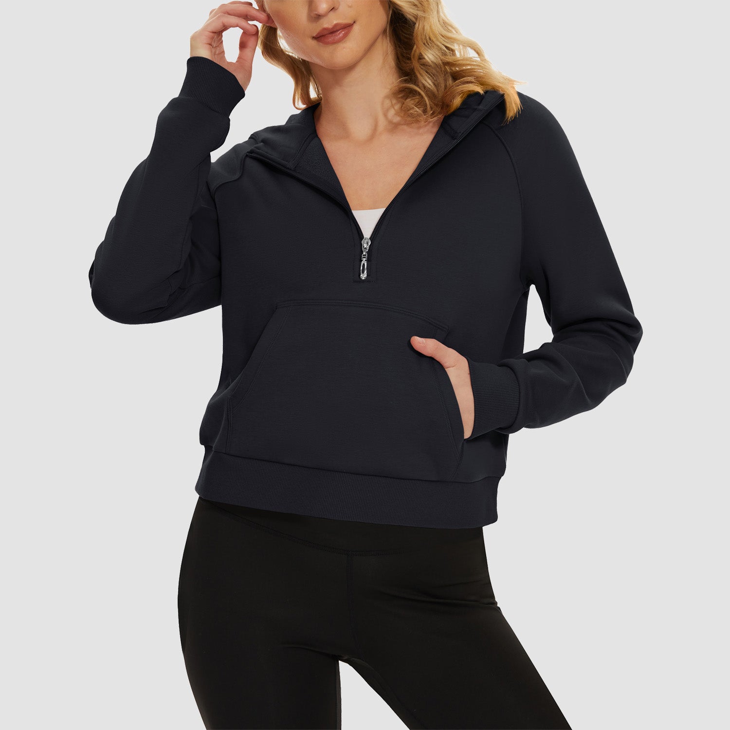 Women's Fleece Hoodie - Half Zip & Kangaroo Pocket