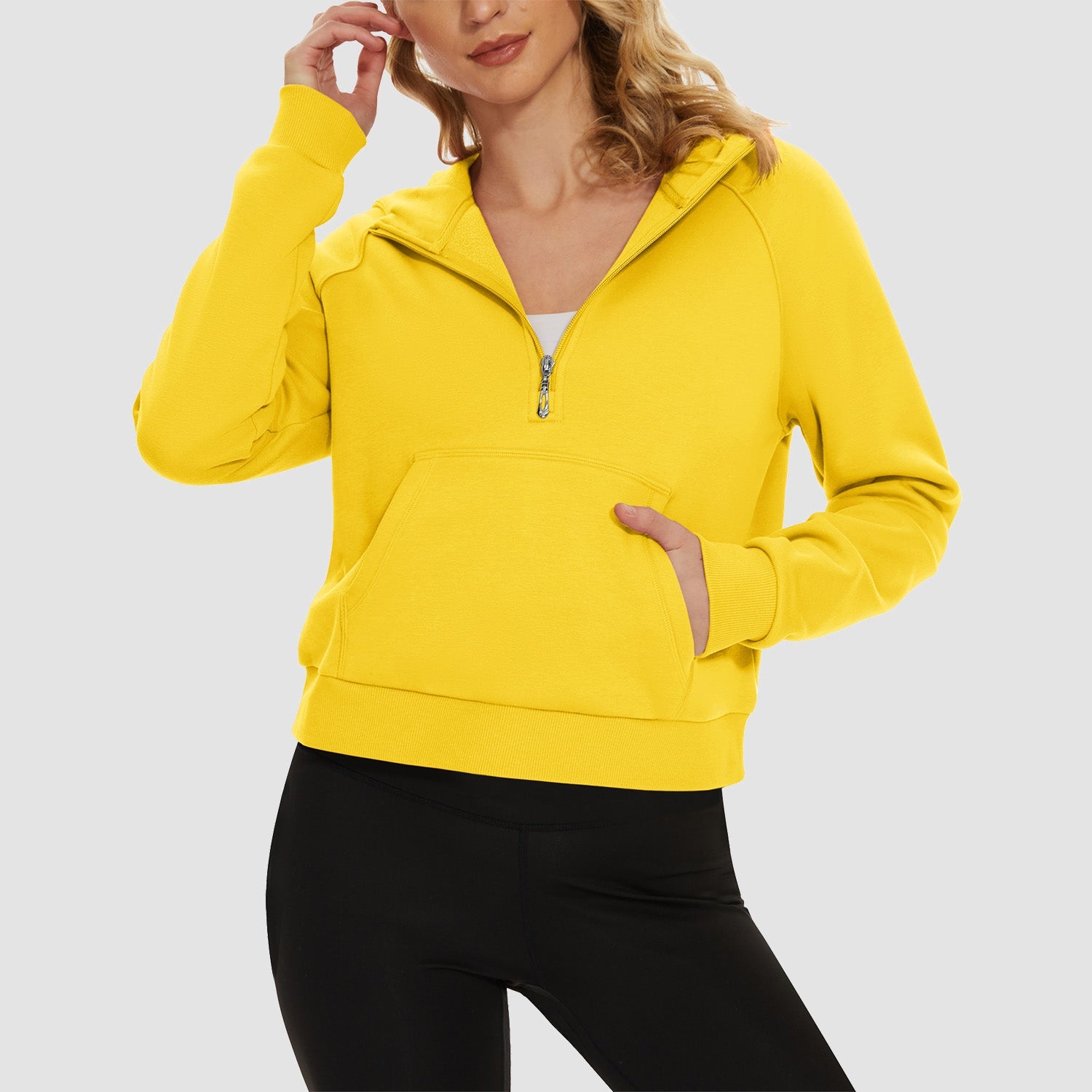 Women's Fleece Hoodie - Half Zip & Kangaroo Pocket