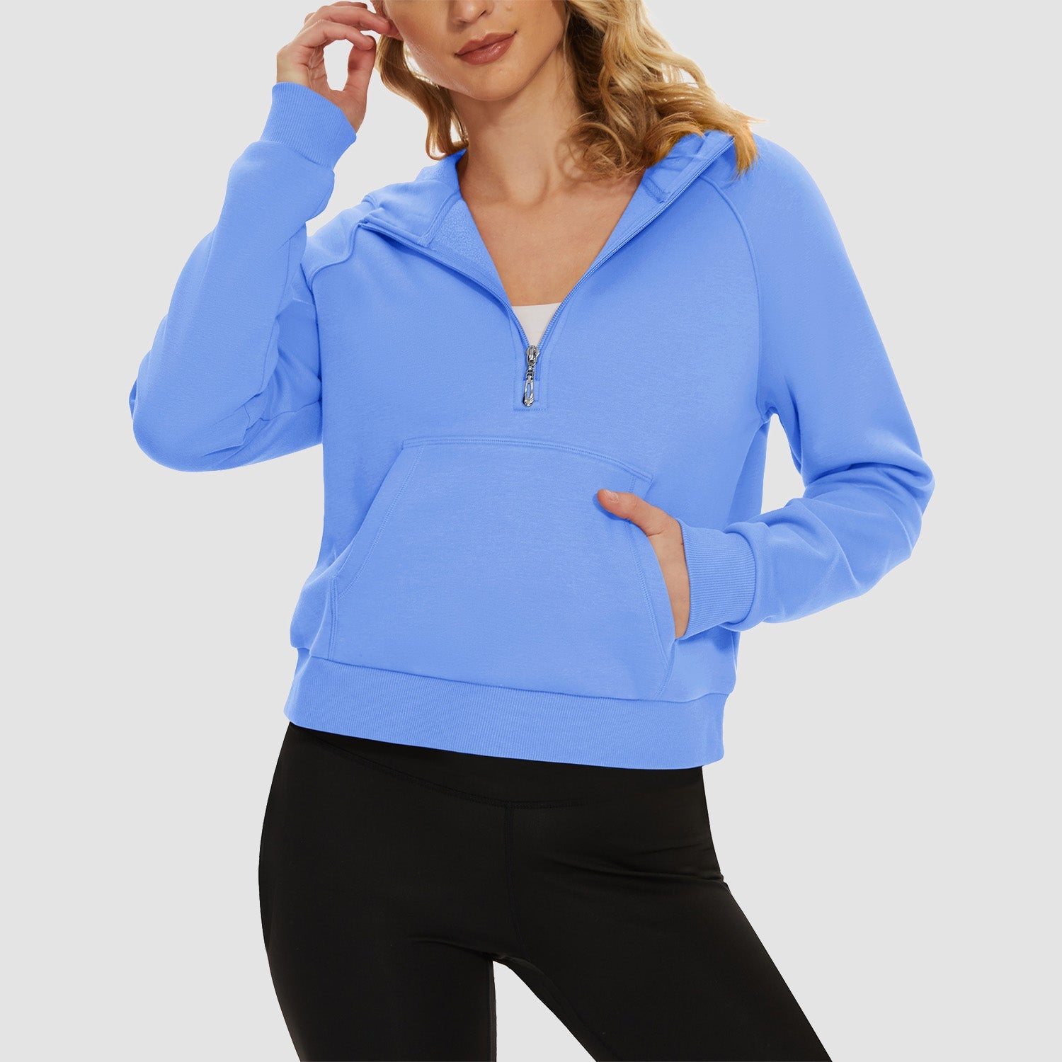 Women's Fleece Hoodie - Half Zip & Kangaroo Pocket