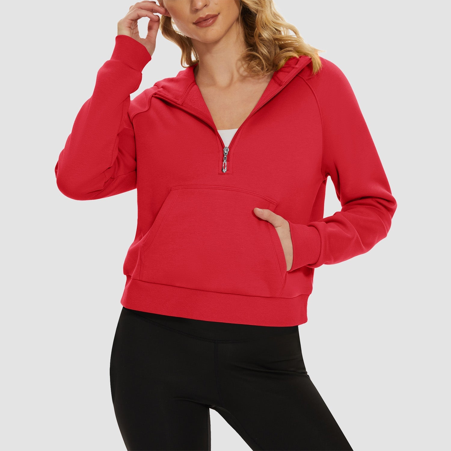 Women's Fleece Hoodie - Half Zip & Kangaroo Pocket