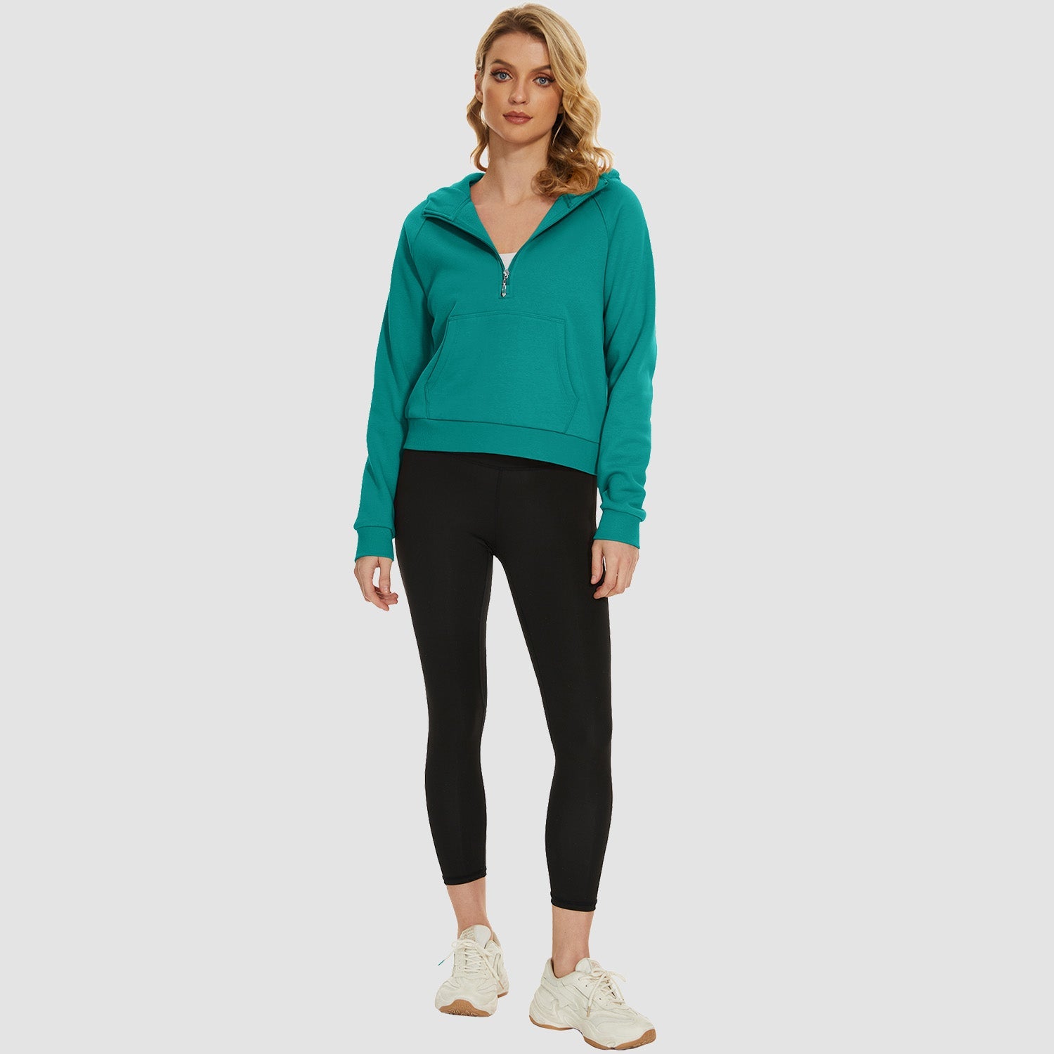 Women's Fleece Hoodie - Half Zip & Kangaroo Pocket