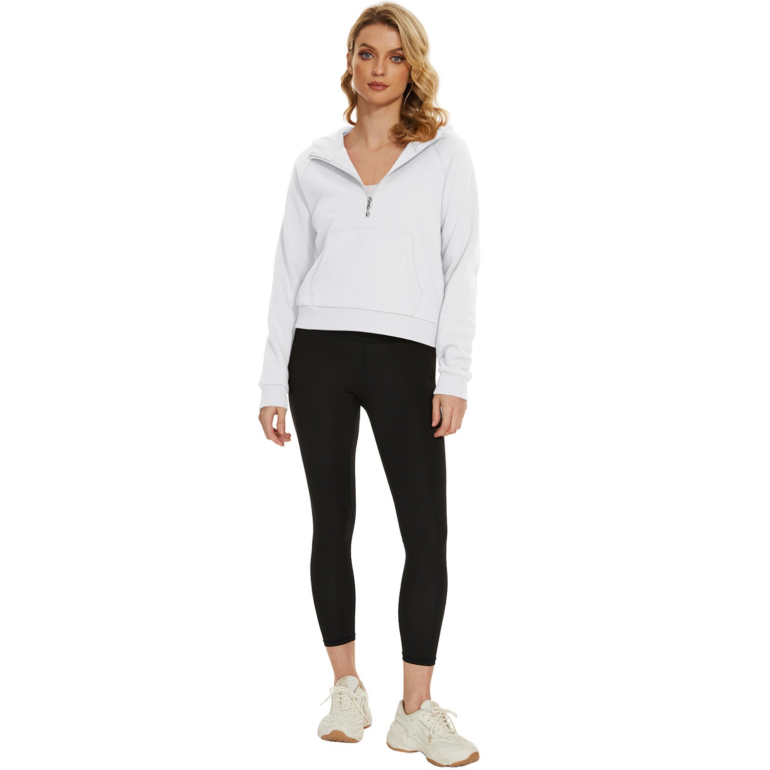 Women's Fleece Hoodie - Half Zip & Kangaroo Pocket
