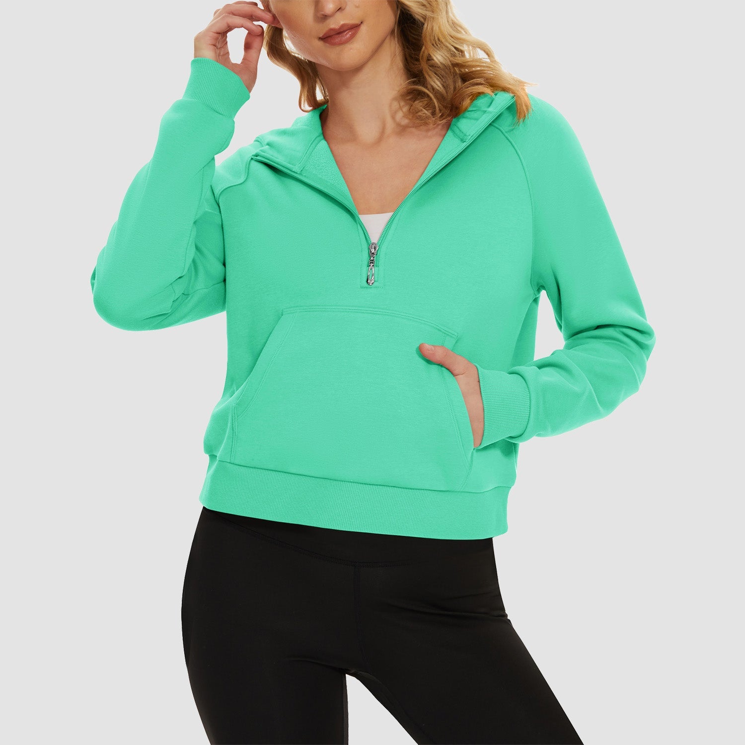 Women's Fleece Hoodie - Half Zip & Kangaroo Pocket