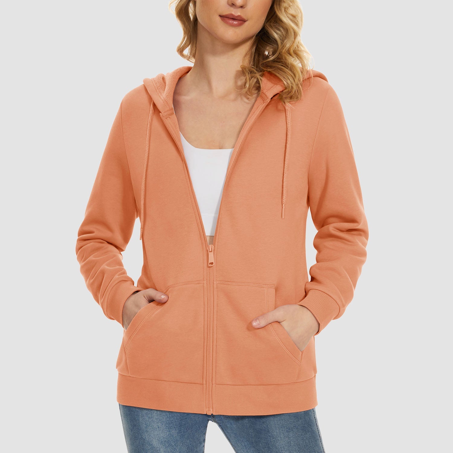Women's Fleece Jacket - Full Zip, Hood & Pockets