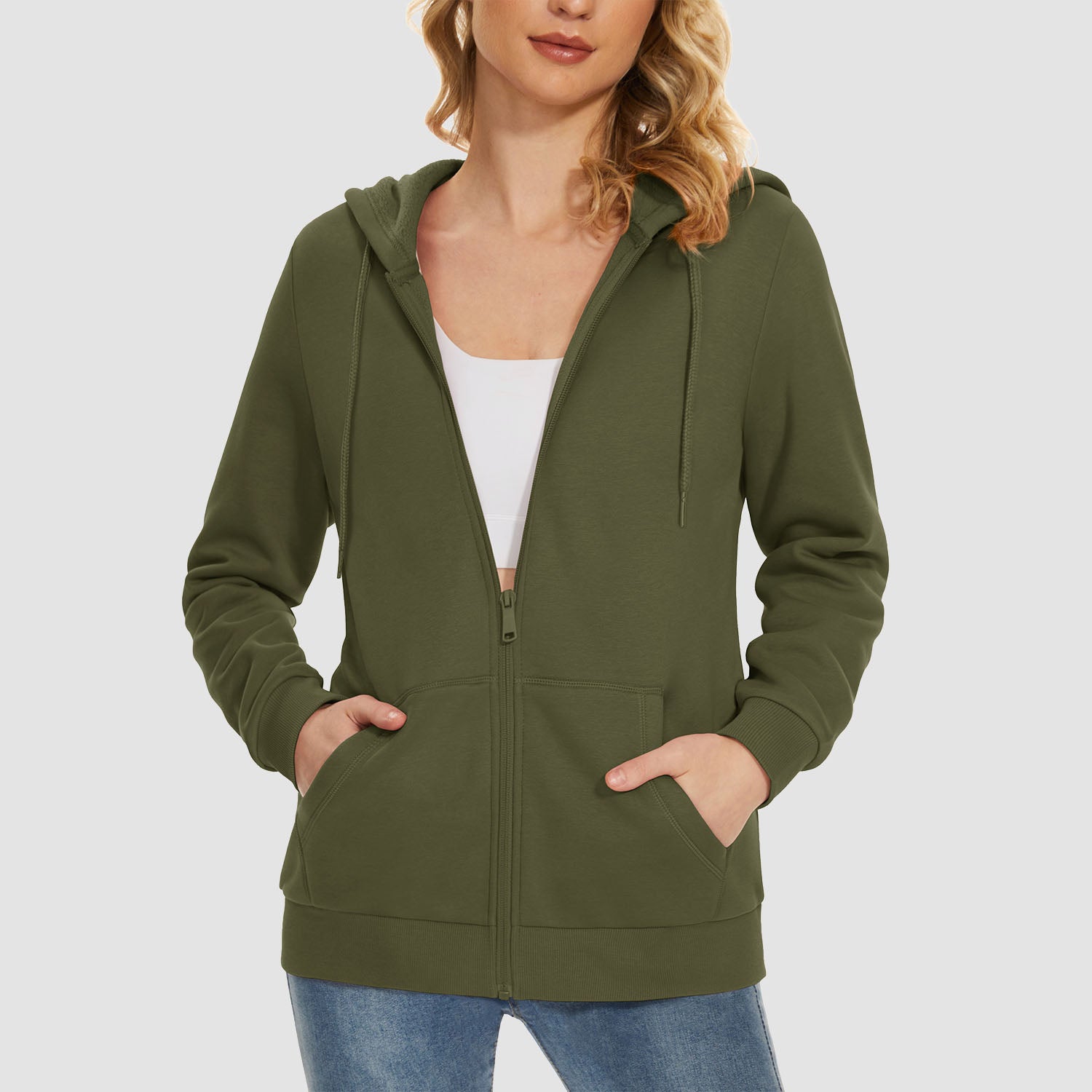 Women's Fleece Jacket - Full Zip, Hood & Pockets
