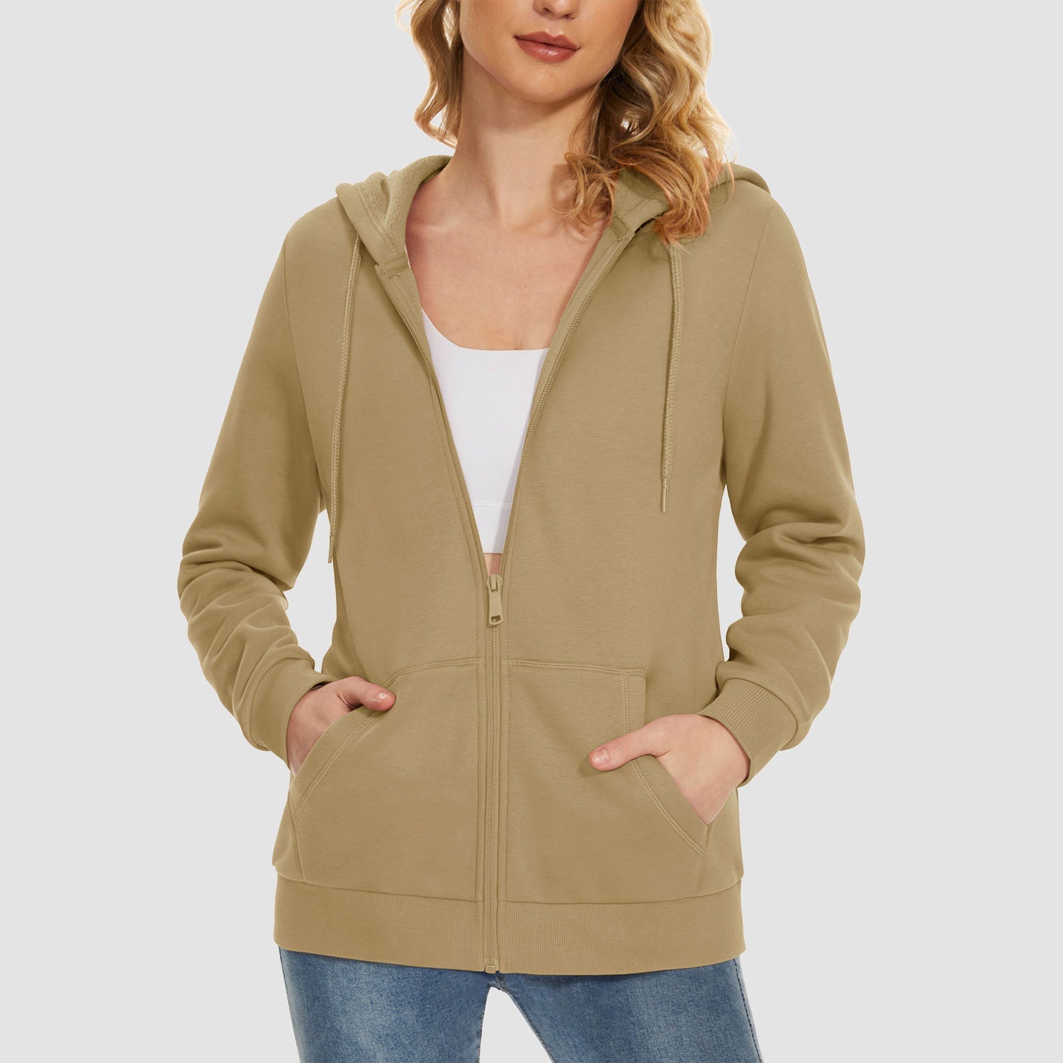 Women's Fleece Jacket - Full Zip, Hood & Pockets