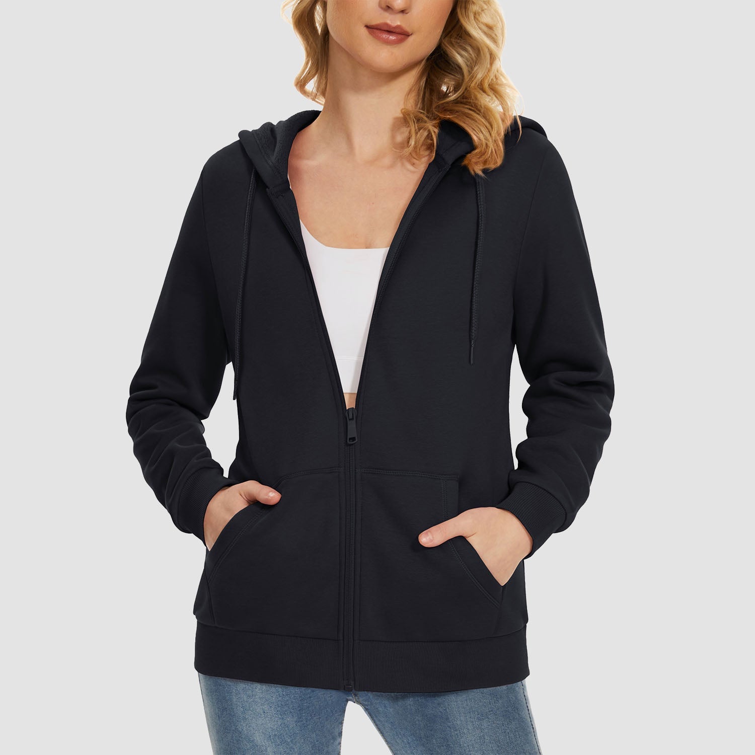 Women's Fleece Jacket - Full Zip, Hood & Pockets