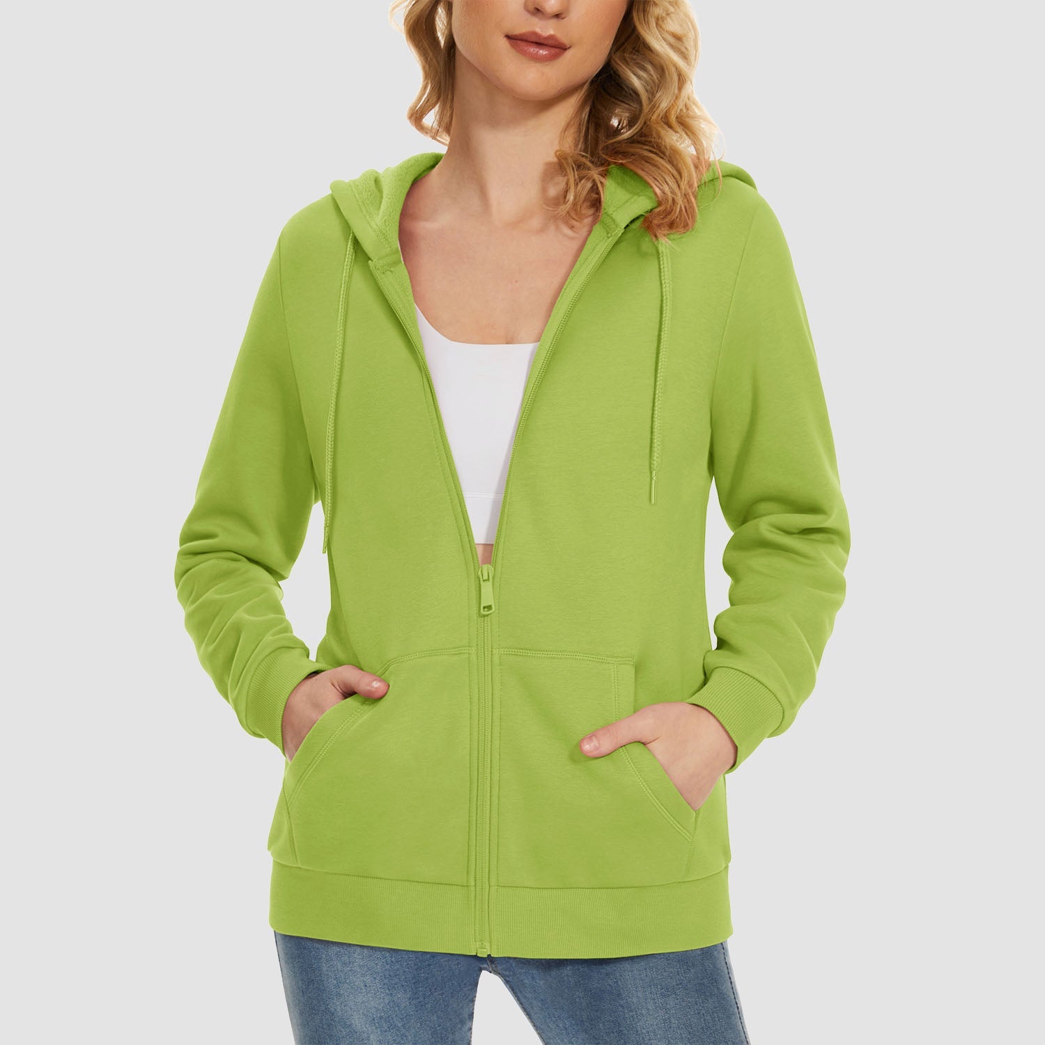 Women's Fleece Jacket - Full Zip, Hood & Pockets
