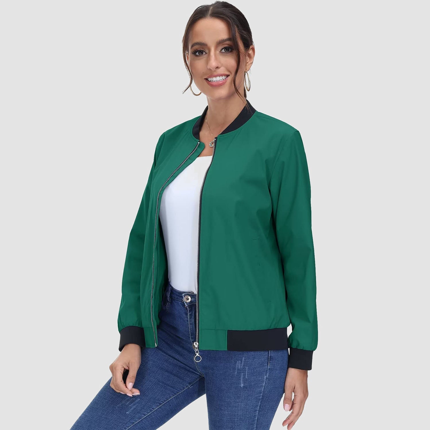 Women's Lightweight Bomber Jacket - Zip Front & Casual