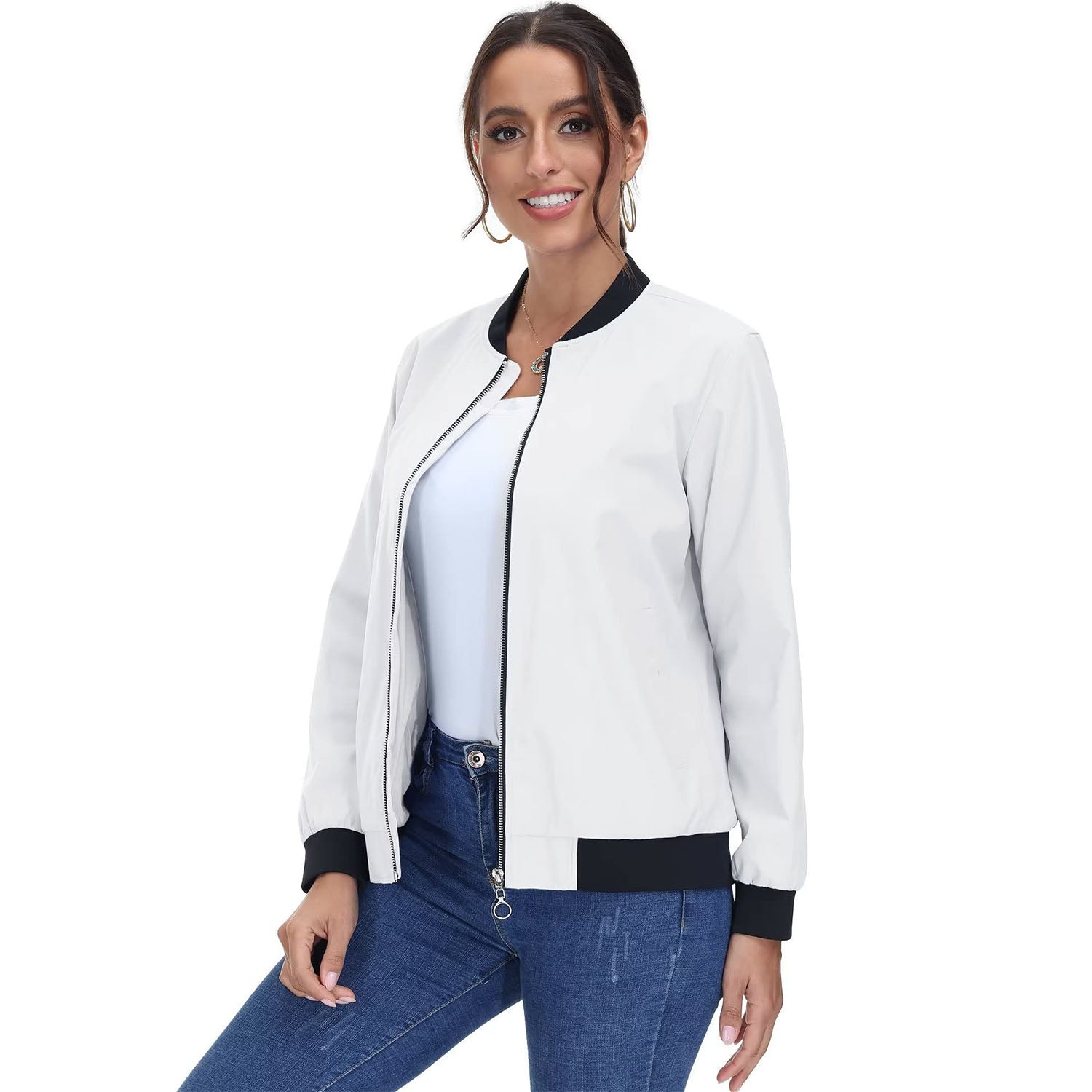 Women's Lightweight Bomber Jacket - Zip Front & Casual