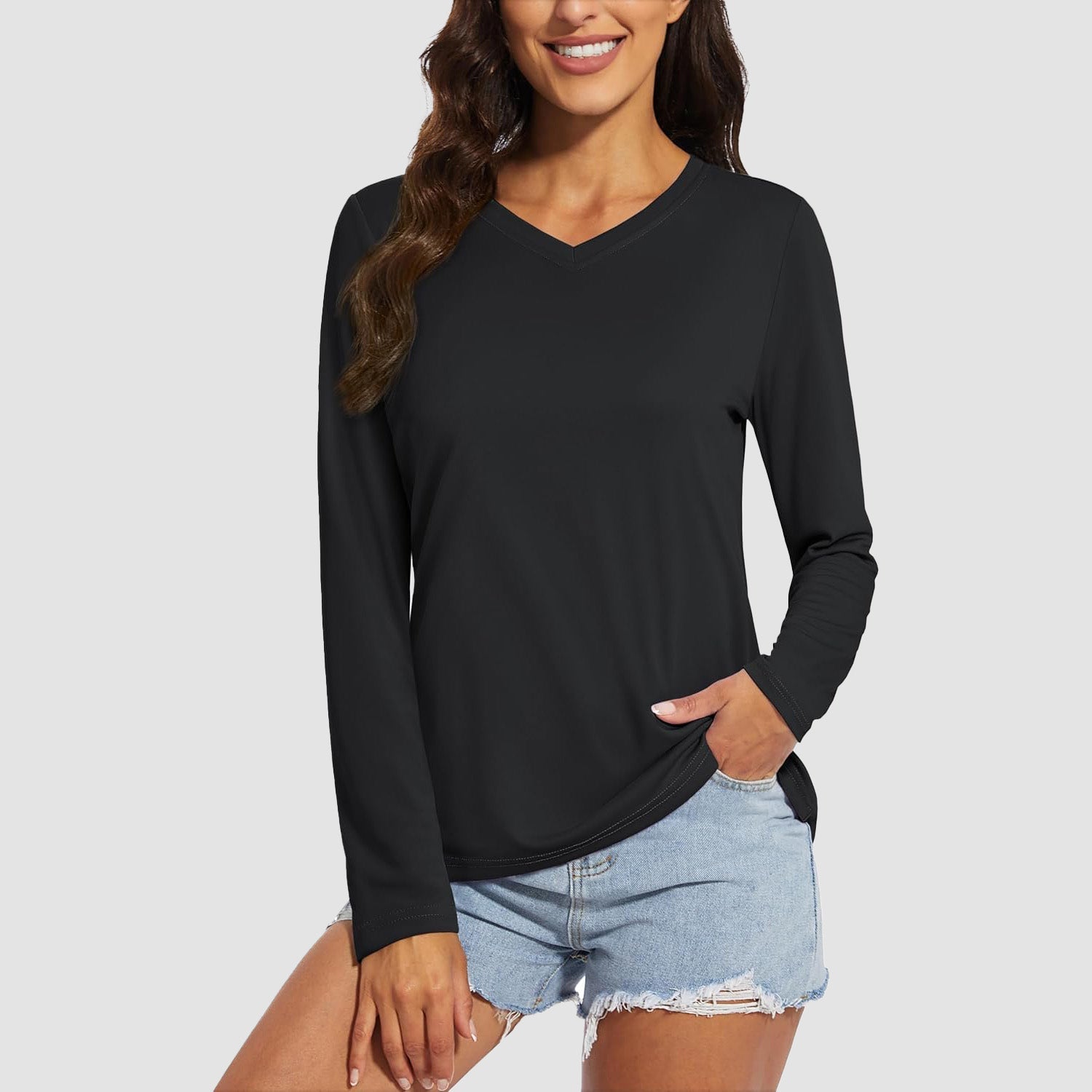 Women's Long Sleeve UPF 50+ V-Neck Hiking & Workout Shirt