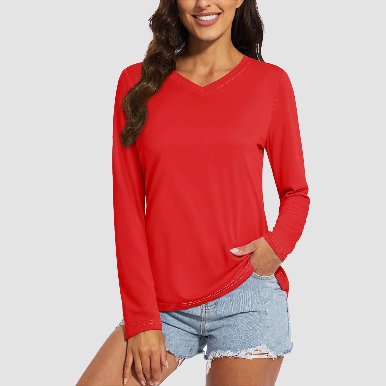 Women's Long Sleeve UPF 50+ V-Neck Hiking & Workout Shirt
