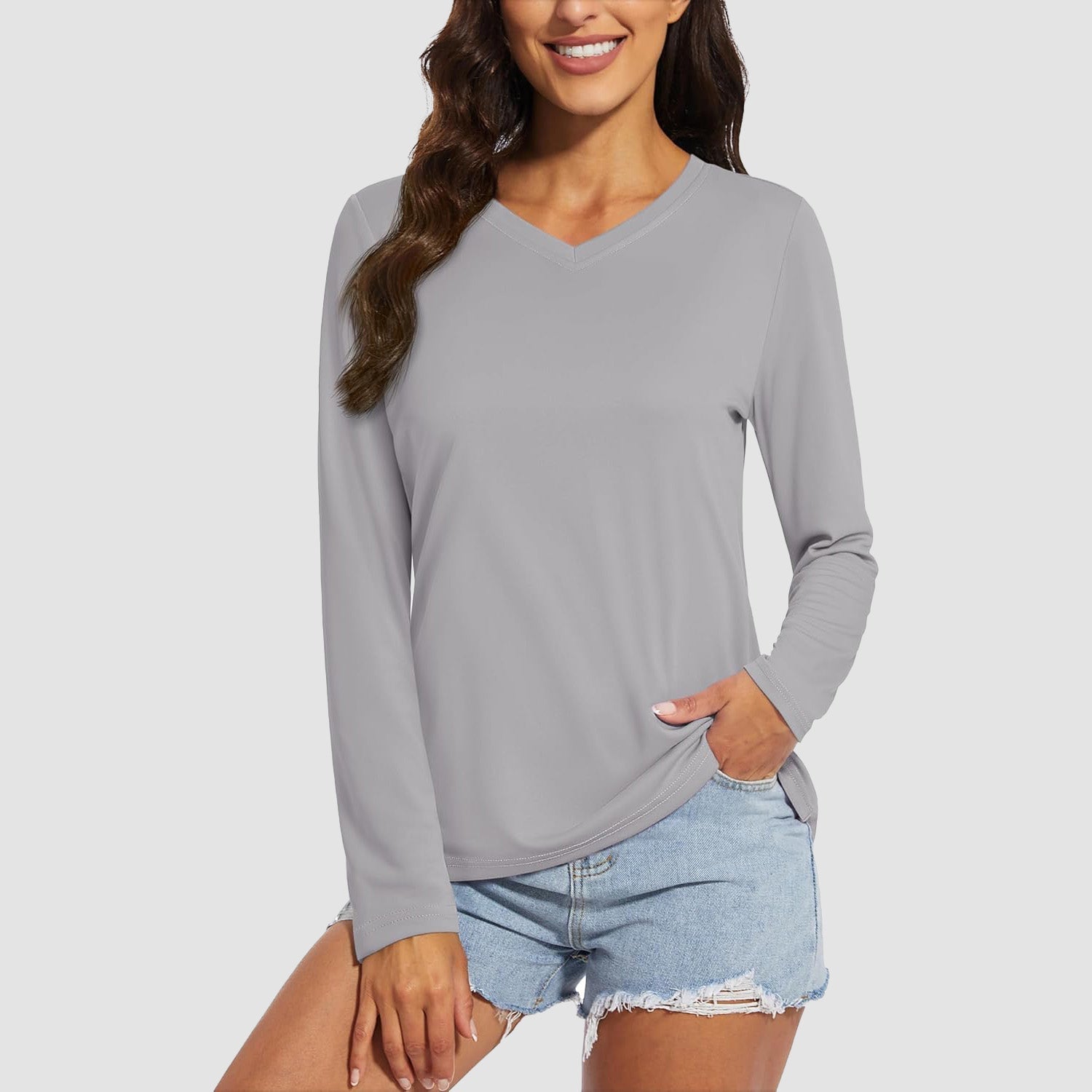 Women's Long Sleeve UPF 50+ V-Neck Hiking & Workout Shirt
