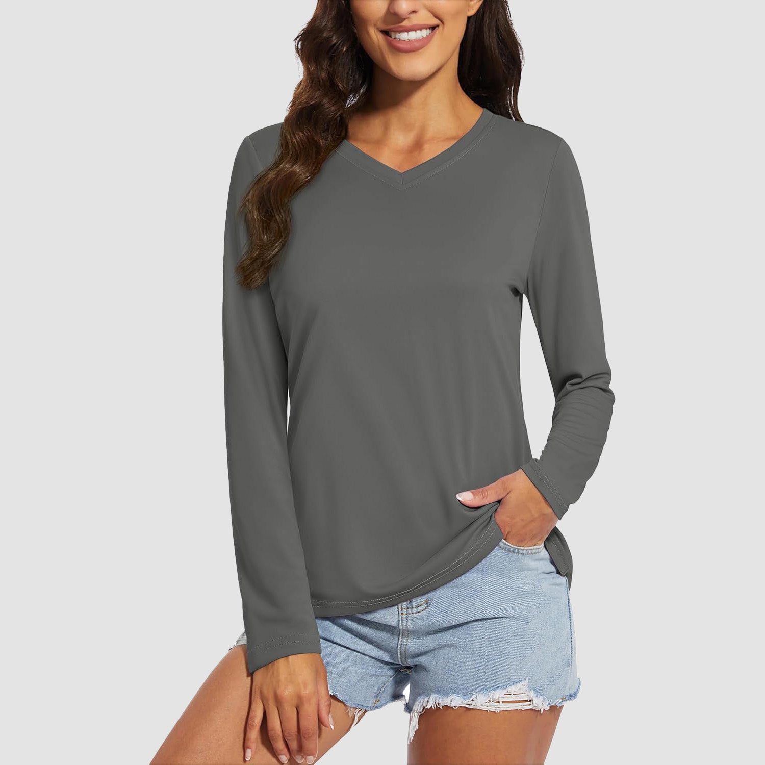 Women's Long Sleeve UPF 50+ V-Neck Hiking & Workout Shirt
