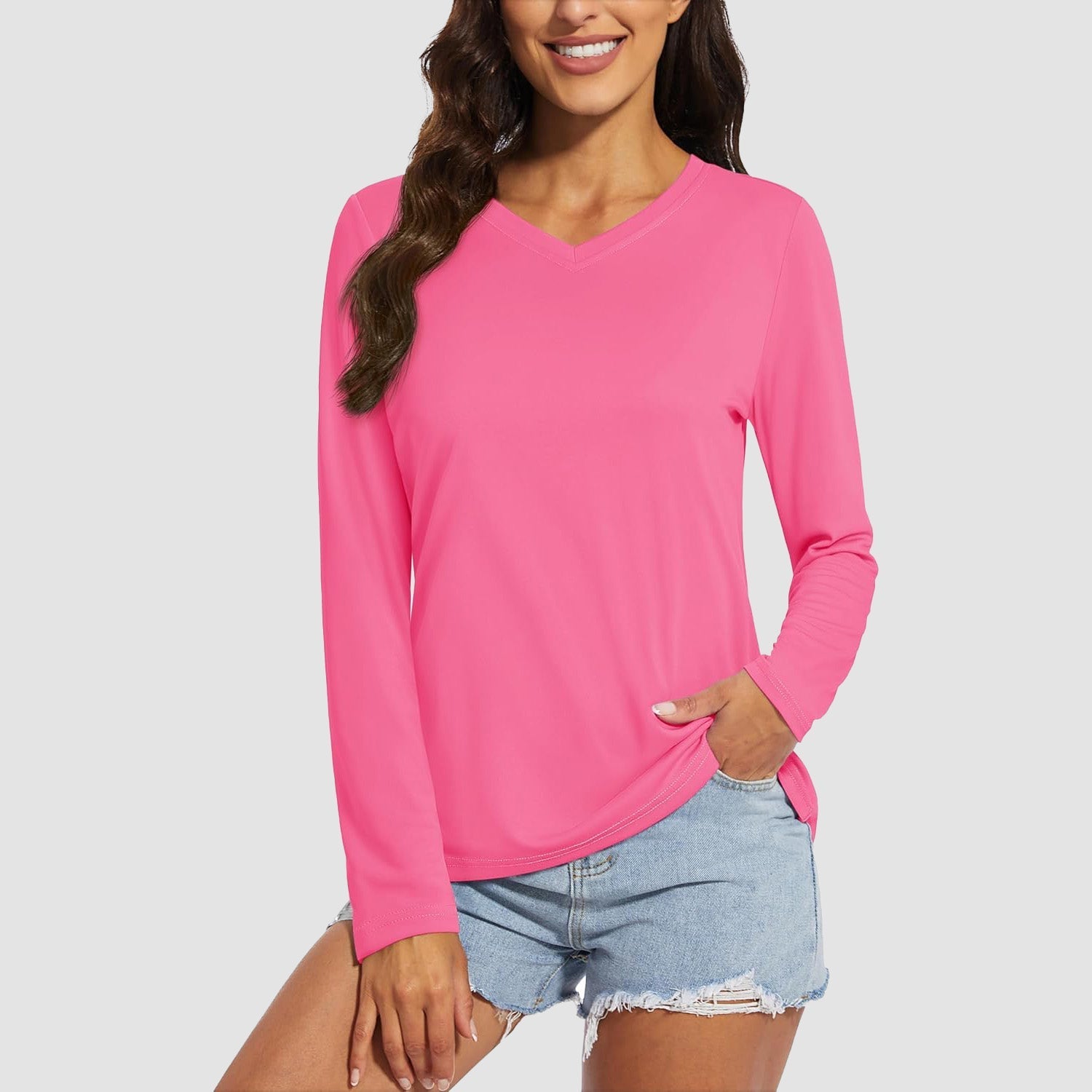 Women's Long Sleeve UPF 50+ V-Neck Hiking & Workout Shirt