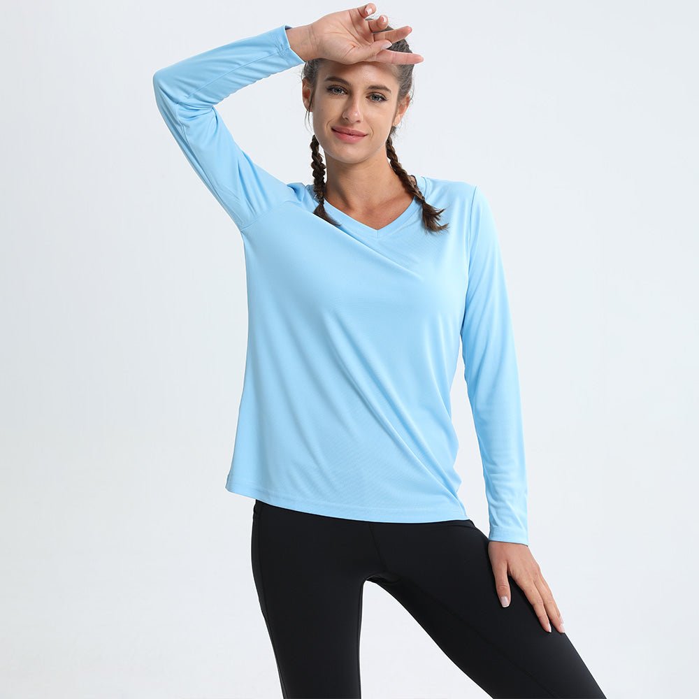 Women's Long Sleeve UPF 50+ V-Neck Hiking & Workout Shirt