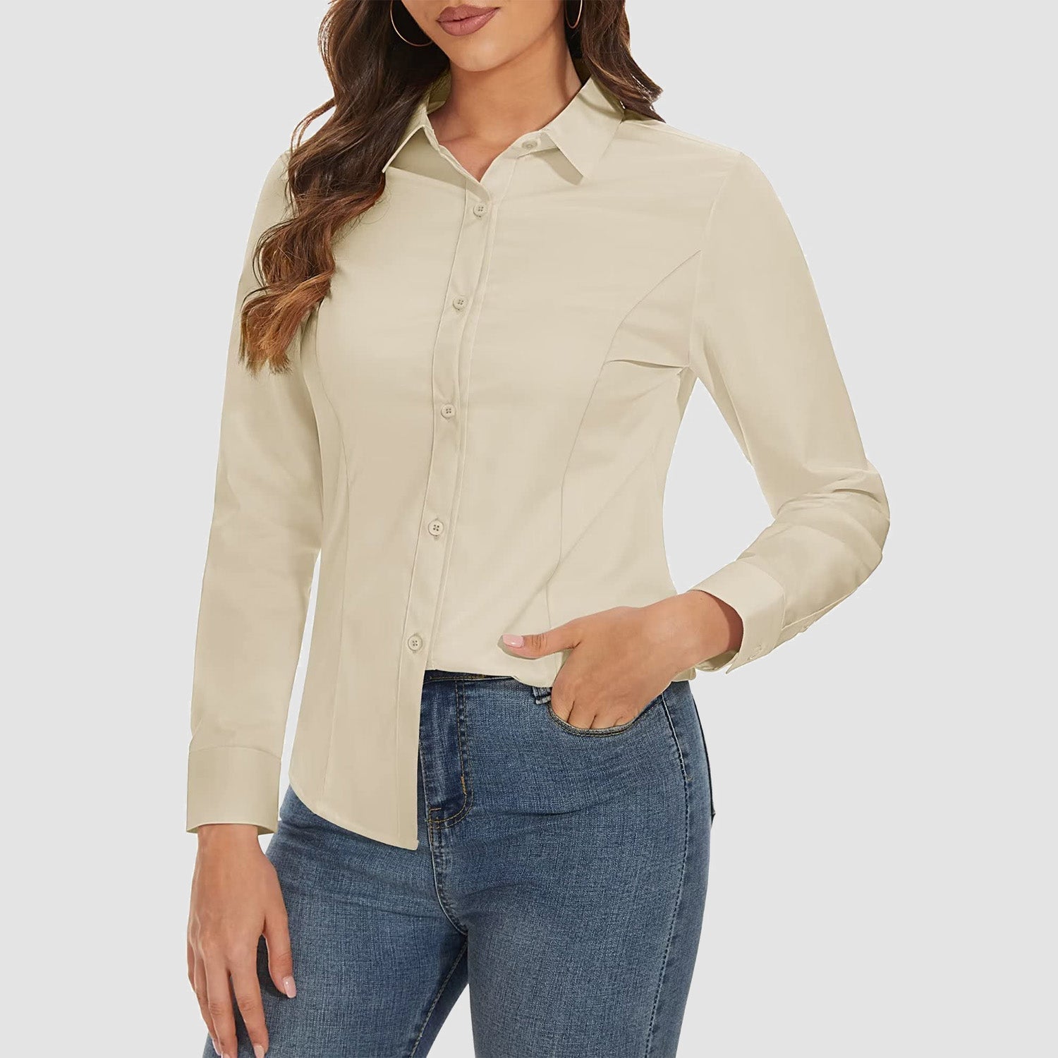 Women's Slim Fit Button-Down Long Sleeve Wrinkle-Free Shirt