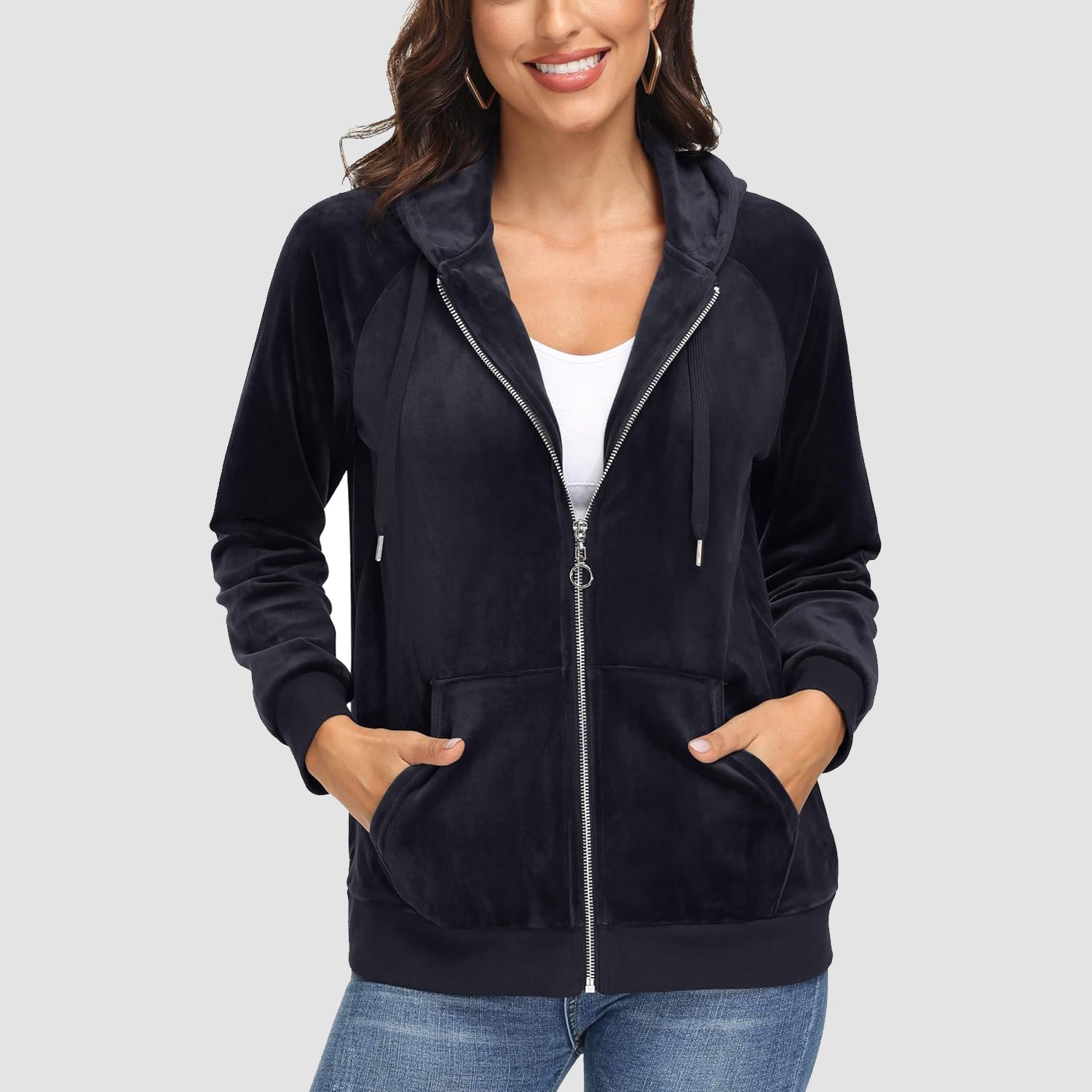 Women's Velour Fleece Hoodie Jacket Slim Fit Outwear