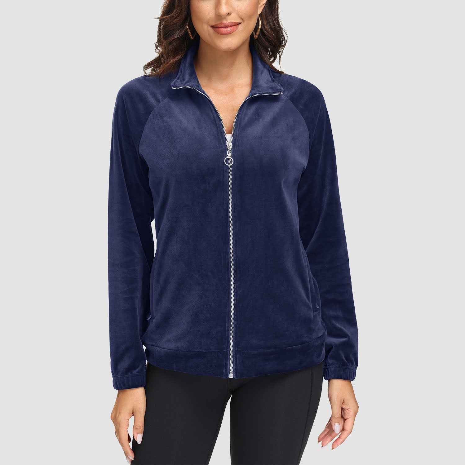 Women's Velour Fleece Jacket - Full Zip & Zipper Pockets
