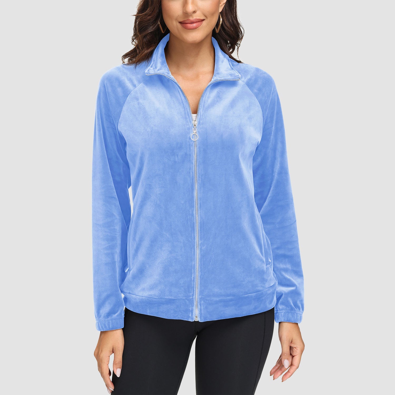 Women's Velour Fleece Jacket - Full Zip & Zipper Pockets